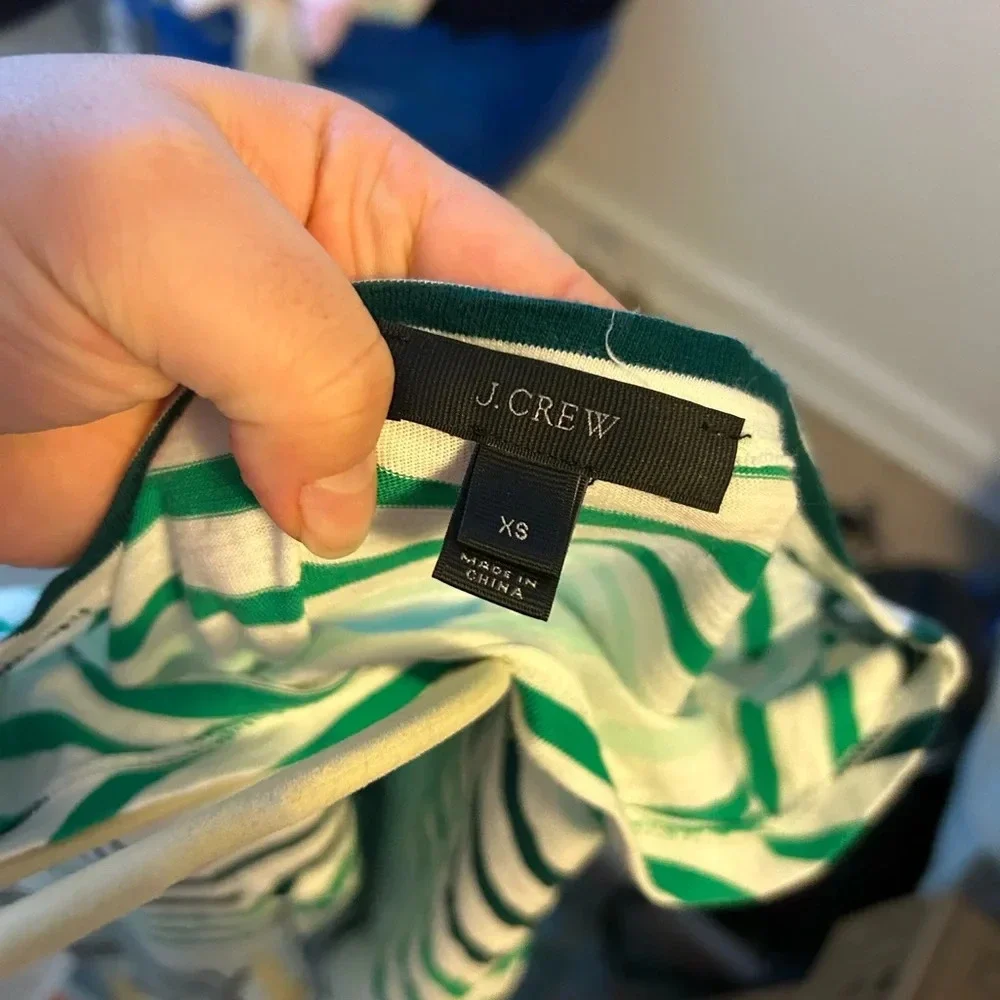 J.CREW GREEN STRIPED BOATNECK TEE